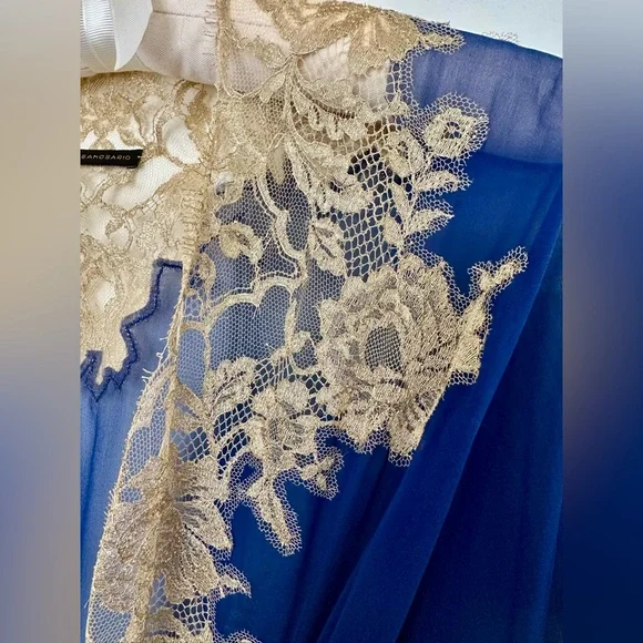 Rosamosario Italian 100% Cobalt Blue Silk Chiffon Long Robe “Riviera Bonjour” - Picture 6 of 14